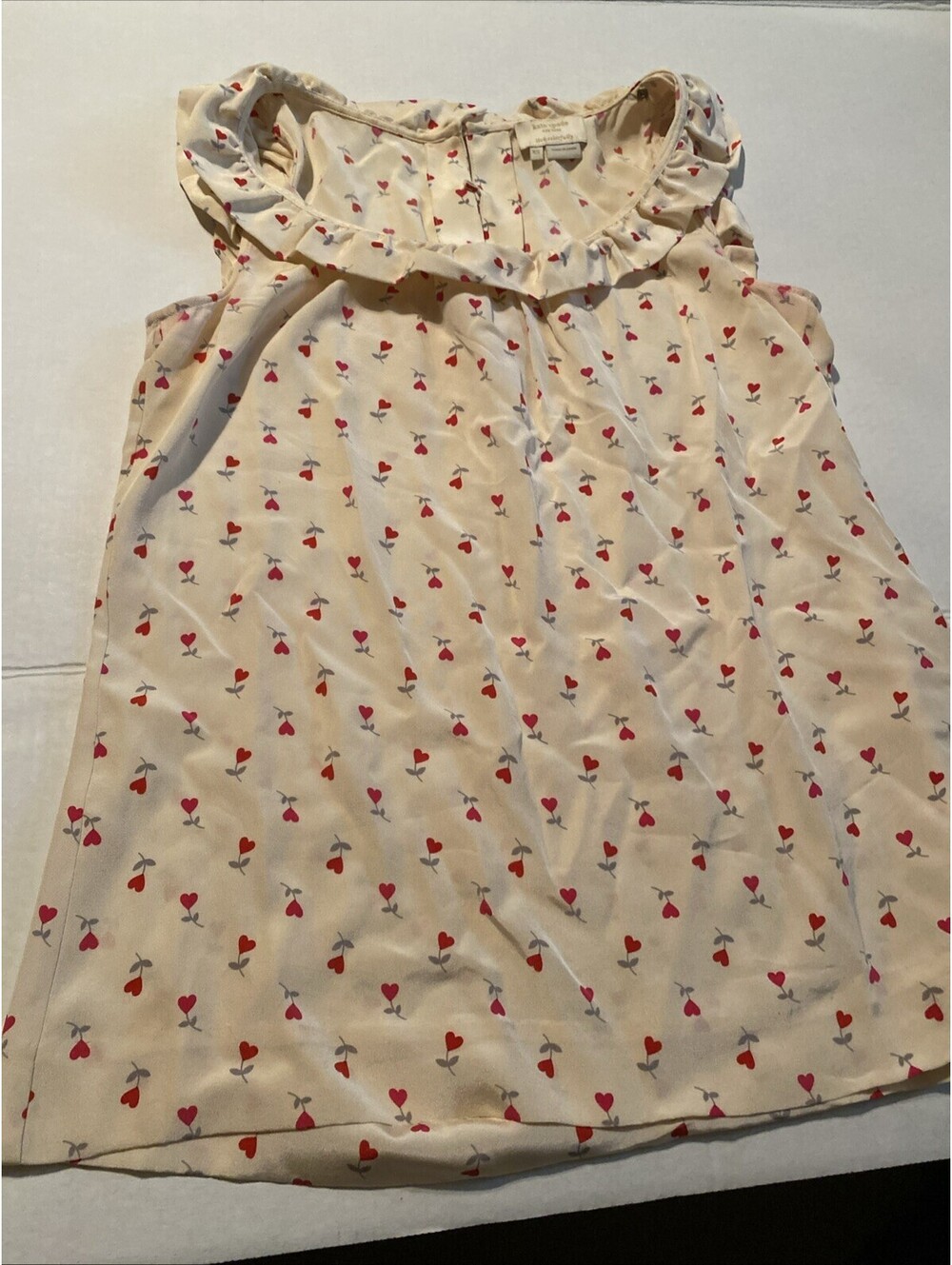 Kate Spade Heart Flower 100% Silk Ruffle Neck Top - Size XS